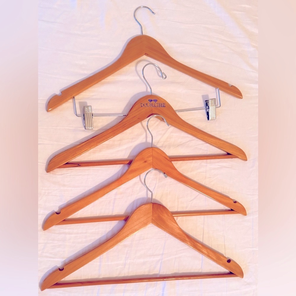 Set of 4 Vintage Wooden Suit Hangers - Light Wood